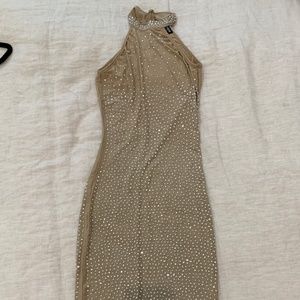 Sexy Nude Embellished Bodycon Dress